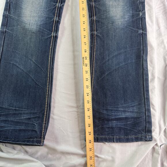 Ring of Fire Jeans Mens 30x32 Boot Cut Del Rey Dark Wash Distressed Denim - Picture 13 of 13